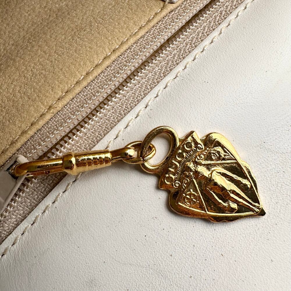 Gucci Vintage 80s Flora Flap Clutch Bag Ecru Canvas White Leather Trim READ - Picture 12 of 16